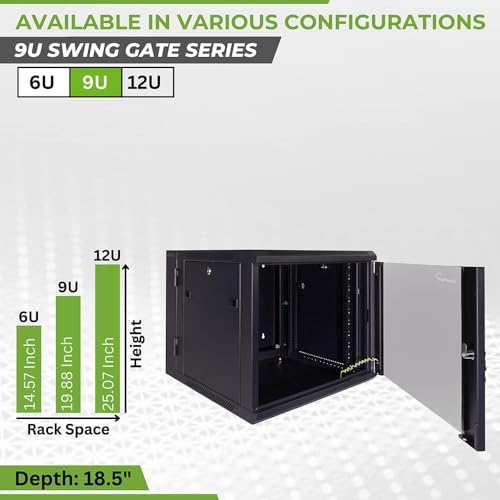 NavePoint 9U Server Cabinet with Hinged Back - 23.6” Deep, Server Rack Enclosure with Locking Glass Door, Wall Mount Rack with Removable Side Panels, Network Cabinet with 2 Fans, Pre-Assembled - Image 4
