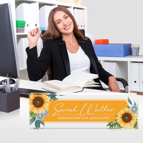 Custom Name Plate for Desk - Desk Name Plate Personalized - Acrylic Office Desk Accessories - Appreciation Gifts for Coworkers Employee Teacher Staff Boss - Office Decor for Women Men (Sunflowers B) - Image 3