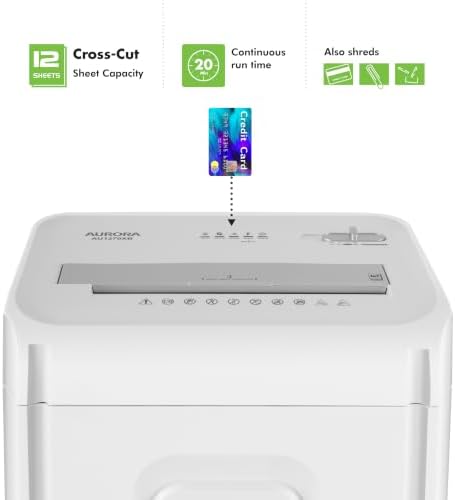 Aurora AU1270XB Professional Grade 12-Sheet Security P-4 Cross-Cut Paper and Credit Card/ 20 Minutes Continuous Run Time Shredder - Image 2