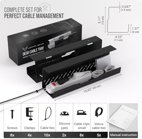Under Desk Cable Management Tray no Drill – Wire Management - Cord Organizer – Huge Load Capacity – Under Desk Cable Tray no Drill (Black, 2 Pieces Set) - Image 6