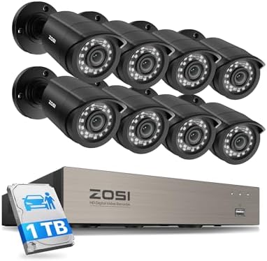 ZOSI 3K Lite 8CH Security Camera System Outdoor with 1TB Hard Drive,AI Human/Vehicle Detection,Night Vision,H.265+ 8 Channel 5MP Lite Video DVR Recorder,8X 1080P HD 1920TVL Weatherproof CCTV Cameras by ZOSI