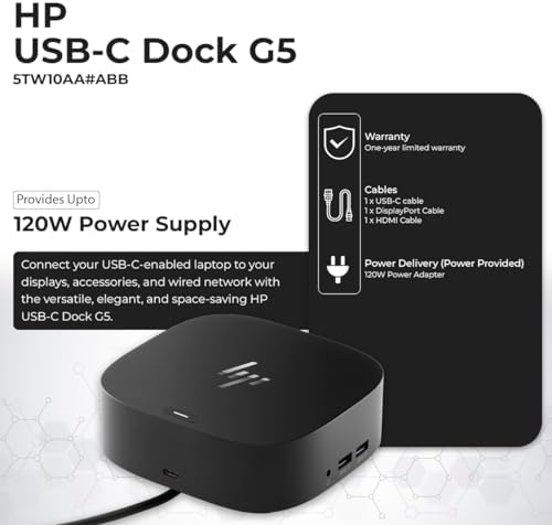 HP 5TW10AA USB-C Dock G5 Laptop Docking Station HDMI DP with Adapter - Image 3