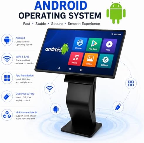 43 inch Touch Screen Kiosk, Install APP, Browser Search, Digital Signage Kiosk, K-style Stand Digital Signage Display, Interactive Display for Mall Navigation/Self-Ordering/Advertising/Retail Store - Image 3