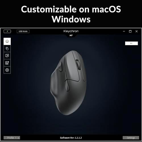 Keychron M7 Wireless Mouse, 26K DPI, 2.4 GHz/Bluetooth/Wired, 63g, Black - Image 2