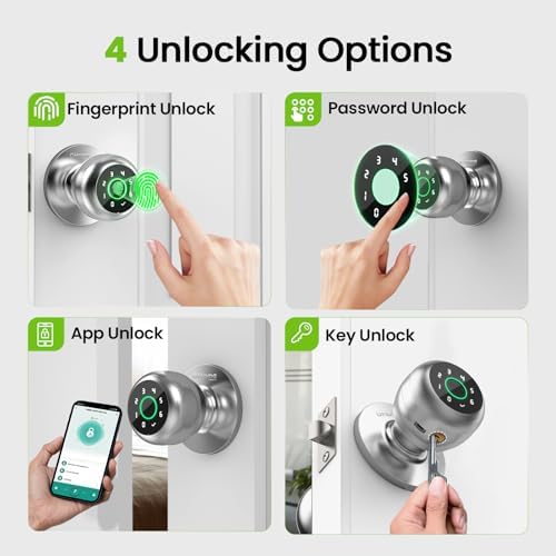 GHome Smart Fingerprint Door Lock, 4 in 1 Smart Fingerprint Door Knob with Keypad, App Control, Auto Lock, Biometric Door Knob with Lock for Bedroom, Apartment, Garage, Home & Office - Image 2