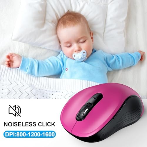 WisFox 2.4G Wireless Mouse for Laptop, Ergonomic Computer Mouse with USB Receiver and Type-C Adapter, 3 Adjustable Levels, 6 Button Cordless Wireless Mice for Windows Mac PC Notebook (Fuchsia) - Image 3