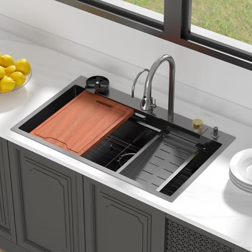 Lordear 36" Drop In Kitchen Sink with Faucet Waterfall Kitchen Sink - Image 2