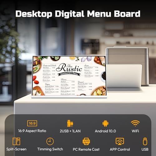24 Inch Desktop Digital Menu Board, HD Digital Signage Retail Store Monitor, Commercial Display Advertising Screen Android with CMS, Electronic Menu Display for Milk Tea Shop/Restaurant - Image 2