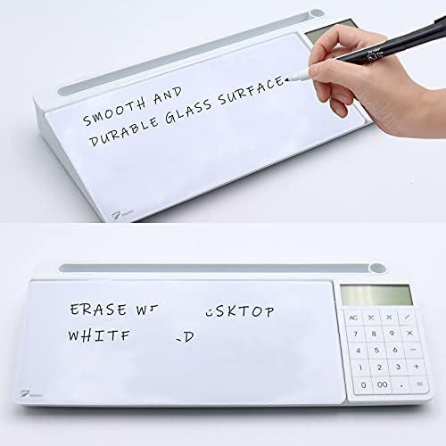 TOWON Glass Desk Whiteboard with Calculator 18x6 in, Desk Organizer, White - Image 5