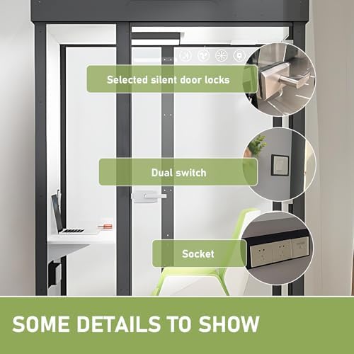 Office Sound Booth with Audio Privacy - Modern Soundproof Booth Includes Black Transparent Glass Design,Freestanding Office Room with Light, Fans,Casters for Study,Game (52.36IN) - Image 6