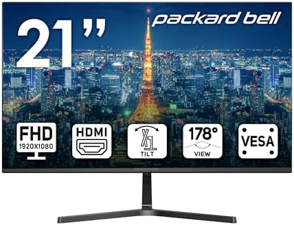Packard Bell airFrame 21" FHD Monitor, 1920x1080, Ultrawide, VESA Mount Compatible, Tilt Adjustment, HDMI/VGA, Slim Bezel, for Home, Office, and Light Gaming by PackardBell
