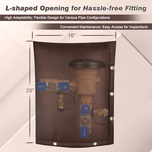 Backflow Preventer Insulation Cover - Winter Freeze Protection for Outdoor Pipes, Irrigation & Sprinkler Valves, 16''W x 20''H (Brown) - Image 2