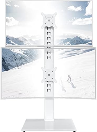 Hemudu Dual Monitor Stand - Vertical Stack Screen Free-Standing Monitor Riser Fits Two 13 to 34 Inch Screen with Swivel, Tilt, Height Adjustable, Holds One (1) Screen up to 44Lbs HT05W-002 White by HEMUDU
