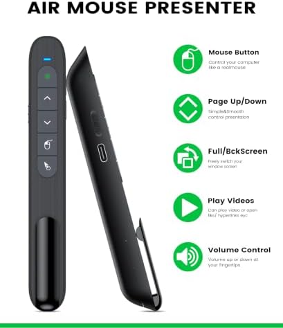 Green Light Wireless Presentation Clicker with Air Mouse, 2.4GHz Rechargeable USB-A/USB-C PowerPoint Clicker Slide Advancer, Presenter for PC, Mac, Computer - Image 2