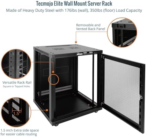 Tecmojo 15U Wall Mount Rack,15U Rack 23.6 Inch Depth,Hold Up to 176 Lbs,Enclosed Wall Mount Rack with 2 Colling Fans,for 19 Inch Network,Server and AV Gear,Mesh Door(Elite Collection) - Image 5