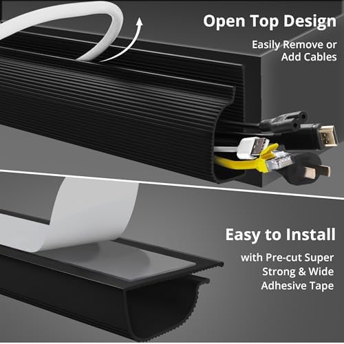 Cable Management Under Desk, 32in (2x15.75in) J Channel, Self Adhesive Cable Raceways Channel, Easy to Install Cord Cover Hider Desk Cord Organizer Electrical Black - Image 5