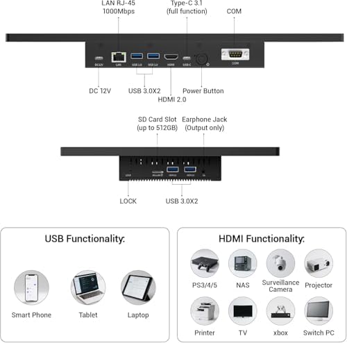 15.6" All-in-One Desktop Computers, FHD 360°Adjustable Touchscreen Win 11 Pro Industrial Tablet PC N5095 8GB RAM 128GB ROM, HDMI 2.0 WiFi 5 Bluetooth 5.0 for Office/Automation/Kiosk/Bar/Warehouse - Image 3