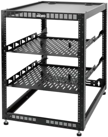 Tecmojo 16U Open Frame Network Rack for IT & AV Gear, AV Rack Floor Standing or Wall Mounted,with 2 PCS 1U Rack Shelves & Mounting Hardware,Network Rack for 19" Networking,Audio and Video Device by Tecmojo