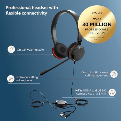 Jabra Evolve 30 II (2025 Edition) Wired Dual-Ear Headset with Mic, Black - Image 2