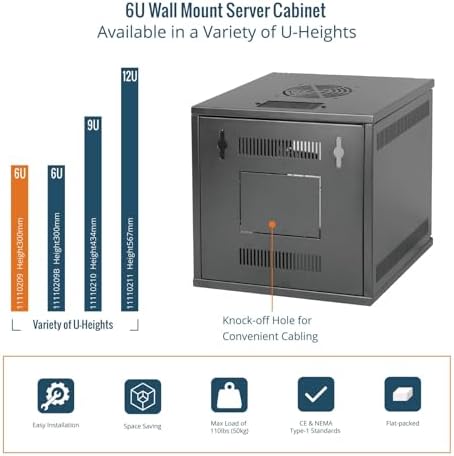 Tecmojo 6U 10 inch Rack, Wall Mount Network Cabinet Set,12.3W x 13D x 11.8H- Load Capacity 110Lbs(50 kg),Black 10" Wall Housing Server Rack Set - Image 5
