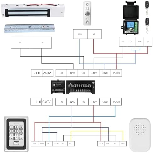 Access Control System 1200lb Electric Magnetic Door Lock Kit: RFID Keypad, Remotes, Exit Button, Close to Entry Keypad & ID Card with 110-240VAC to 12VDC Power Supply (500Kg / 1200LB Kits) - Image 6