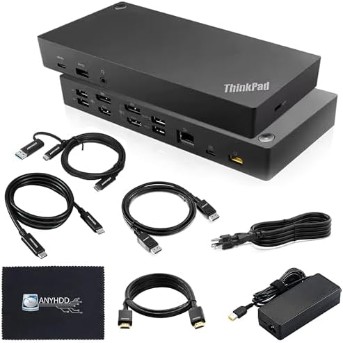 40AF0135US Docking Station Dual Monitor Hybrid USB-C with USB-A - 1 Year Warranty, Thinkpad Dock w/ 135W Adapter, HDMI, DisplayPort, USB-C Cable, Cloth - Laptop Docking Station (Renewed) by Amazon+Renewed