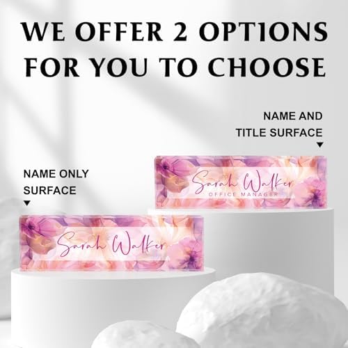 Custom Name Plate for Desk - Desk Name Plate Personalized - Acrylic Office Desk Accessories - Appreciation Gifts for Coworkers Employee Teacher Staff Boss - Office Decor for Women (Purple Flowers C) - Image 2