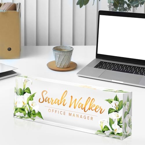 Custom Name Plate for Desk - Desk Name Plate Personalized - Acrylic Office Desk Accessories - Appreciation Gifts for Coworkers Employee Teacher Staff Boss - Office Decor for Women Men (Calla Lily) - Image 4