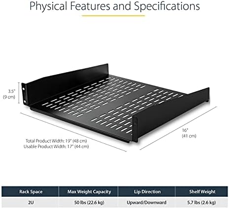 StarTech 2U Vented Cantilever Rack Shelf, 16in Deep, 50lb, TAA (CABSHELFV) - Image 2