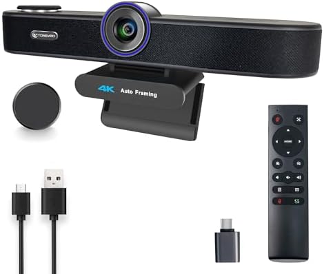 TONGVEO AI Auto-Tracking 4K Webcam with Microphones and Speaker, 5X Digital Zoom Webcam 4K Adjustable Field of View Remote Control Works with Microsoft Teams, Zoom, Google Meet, PC Mac Laptop by TONGVEO