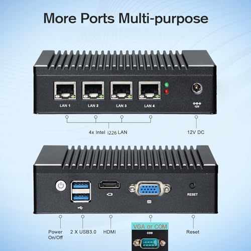 Fanless Firewall Appliance Intel J3710 4C/4T, Firewall Mini PC, 4 x Intel i226 LAN Ports, Network Gateway, Soft Router, Support PF-Sense/OPN-Sense, AES-NI (8GB RAM 128GB SSD) - Image 2