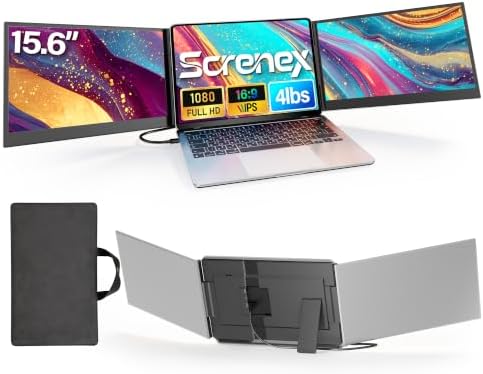 15.6" Laptop Screen Extender, Ultra-Slim Triple Laptop Monitor, FHD 1080P IPS Portable Screen, One-Cable Plug & Play for 13-17.3" Laptops, Compatible with Windows/Mac/Android/Switch by Screnex