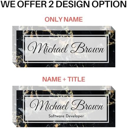 Customized Clear Acrylic Thick 8x3" Desk Name Plate Block with Personalized Logo - Professional Office Decor - Customized Acrylic Plate Gift for Teacher Co-workers (Black Marble) - Image 3