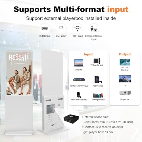 37 inch Indoor Digital Signage IPS Floor Standing Digital Kiosks Interactive Displays with WiFi HDMI/USB Input Auto AD Player, Android OS White - Image 5