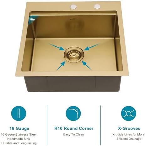 21 Inch Gold Drop In Outdoor Bar Sink with Faucet - Image 3