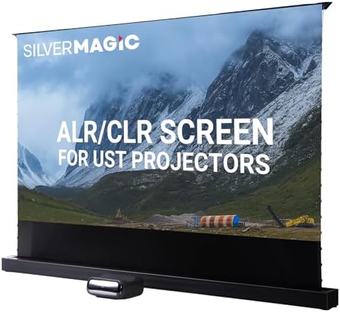 ALR/CLR Motorized Floor Rising Projector Screen for UST Projectors 120”, 95% Ambient Light Rejecting, 4K/8K Ultra HD, Active 3D, for Home Theater Living Room Bedroom Office by SILVERMAGIC