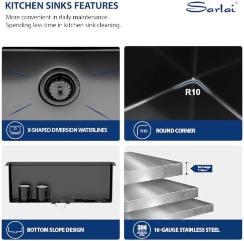 Sarlai 28 Matte Black Undermount Kitchen Sink Workstation Sinks 28x18 Inch - Image 6