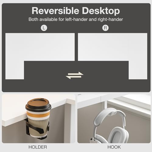 Muvai 71" L Shaped Standing Desk with Cable Tray, Reversible,White - Image 4