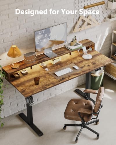 Agilestic 55*24 Inch Electric Standing Desk with Shelf & Led, Rustic Brown - Image 3