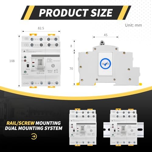 Mini ATS Automatic/Manual Transfer Switch 4P 63A AC220V, Home Generator Manual Transfer Switch for Uninterruptible Power Supply, 3Phas Dual Auto Power Electrical Selector Switch DIN Rail Mount G2R-4P - Image 6