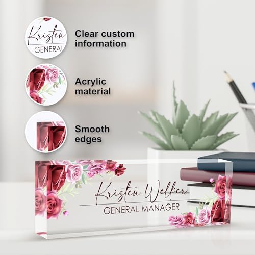 Personalized Name Plate for Desk, Custom Desk Name Plate, Acrylic Name Plate Office Desk Accessories, Personalized Office Gifts for Coworkers Teachers, Employee Appreciation Gifts (A-Rose) - Image 3