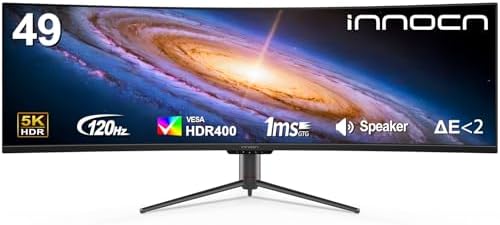 INNOCN 49" Curved Monitor Ultrawide Gaming 5K2K 120Hz 32:9 QHD 5120 x 1440P Computer Monitor, R1800, 99% sRGB, HDR400, USB Type C, DisplayPort, HDMI, Built-in Speakers, Height/Tilt Adjustable - 49C1R by INNOCN