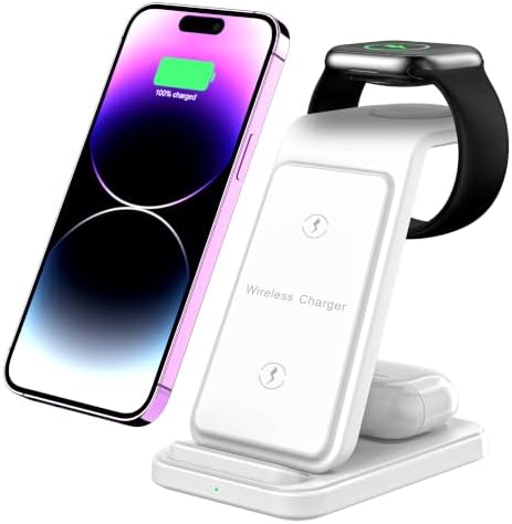 3 in 1 Wireless Charging Station, Fast Wireless Charger for iPhone 17 16 15 14 13 12 Pro Max Plus Air, Charger Stand for iWatch 11 10 9 8 7 6 5 4 3 2 Ultra SE, for Airpods 4 3 2 Pro White by LONET