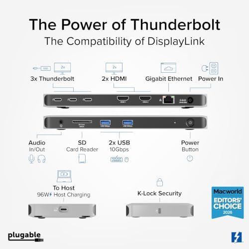 Plugable Thunderbolt 4 Dock Quad Monitors, 100W, Connect Four 4K Monitors - Image 2
