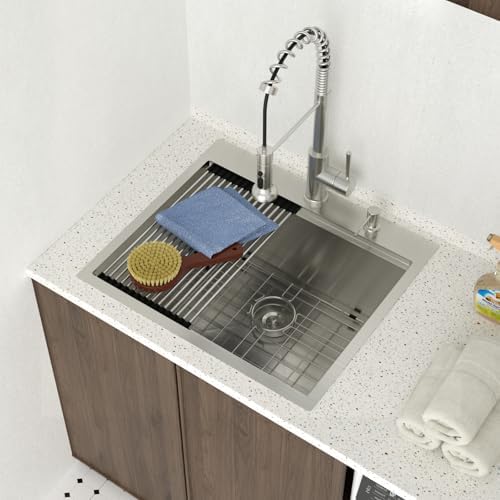 Lordear 12 Inch Deep Laundry Sink Drop In Laundry Utility Sink Workstation Topmount Single Bowl 16 Gauge Stainless Steel Laundry Room Sinks 25x22x12 Inch - Image 2