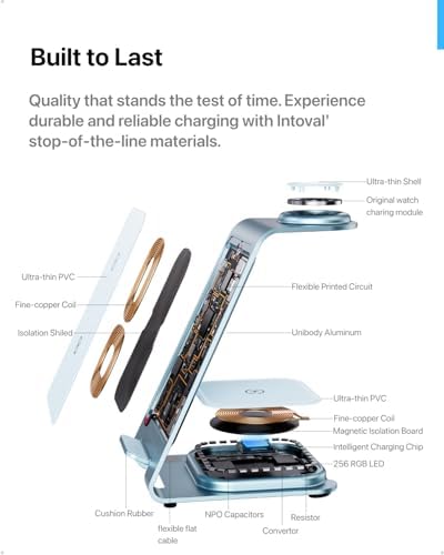 Intoval Aluminum 3 in 1 Wireless Charging Station for iPhone 17 16 15 14 13 12 11 Pro Max XR, Wireless Charger for Apple Watch 11 10 9 8 7 Ultra SE 3 2, Phone Charger for AirPods 4 Pro 2 3 (Blue) - Image 3
