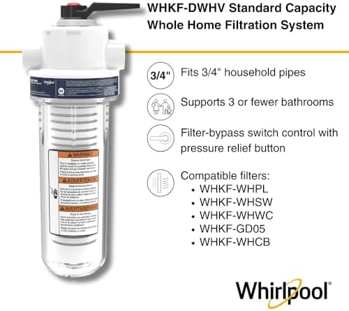 Whirlpool 10 x 2.5 Inch Whole House Water Filtration System WHKF-DWHV, 3/4" Ports, Clear Housing, NSF Certified Water Filter WHKF-GD05 Included - Image 3