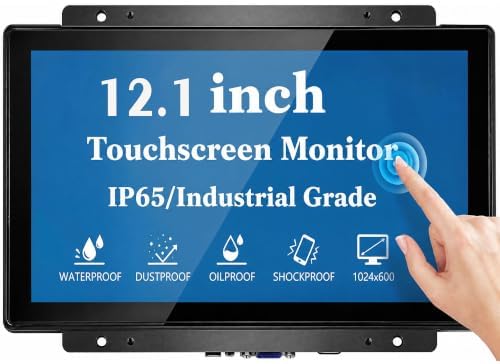 12.1 Inch Open Frame Capacitive Touchscreen Monitor - 1024x768 XGA 4:3 LCD Display with HDMI VGA and IK09 IP65 - for Industrial Automation POS Kiosk ATM HMI and 10-Point Touch Digital Signage by openframetouchscreenmonitor