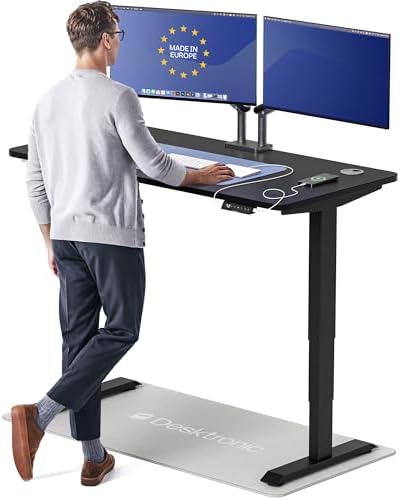 Desktronic HomePro Standing Desk 54x28 — Made in Europe, Ergonomic Sit Stand Home Office Desk, Electric Height Adjustable, Dual Motor, USB & USB-C Charging, Wobble-Free, Touchscreen, 3 Memory Presets by Desktronic