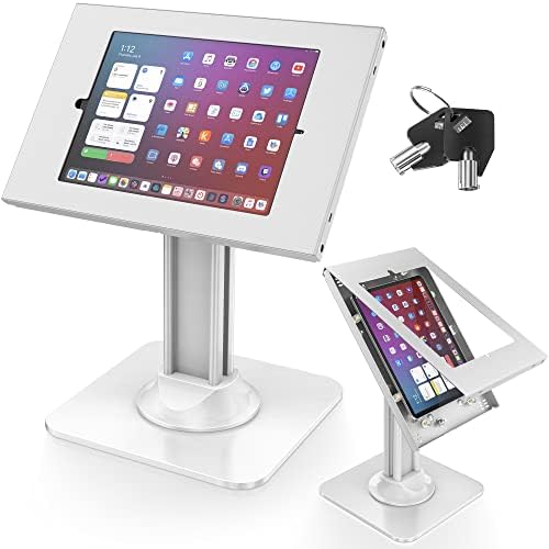 AboveTEK Anti-Theft iPad Kiosk Stand – POS iPad Security Stand & Locking Tablet Holder – Heavy Duty Base, 360° Swivel, 75° Tilt Bracket – Perfect for Retail Business (White) by AboveTEK